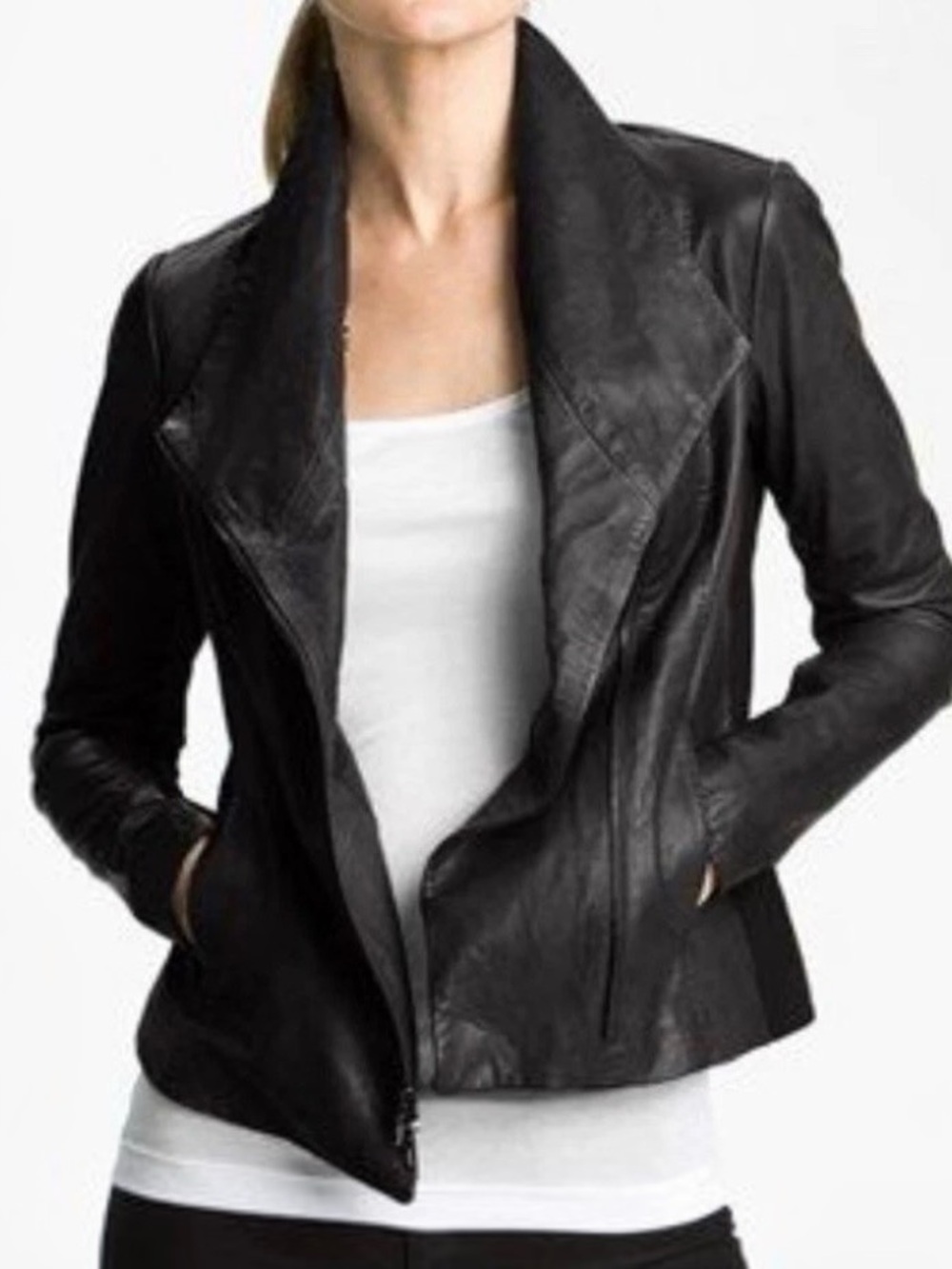 Vince Black Leather Draped Lapel Jacket